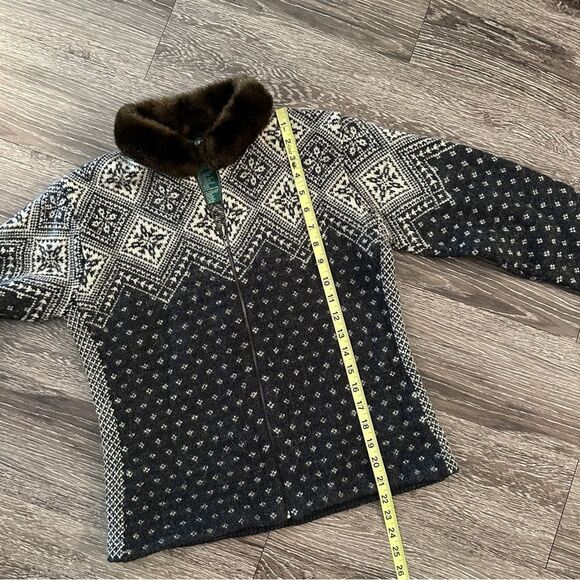Lauren Ralph Lauren Vintage Faux Fur Fair Isle Zip Up Sweater - Picture 7 of 8